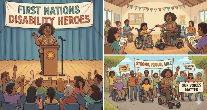 The Advocate presenting at an Indigenous Health and Disability Equity conference from her mobility scooter